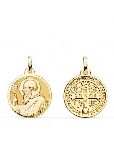 18K MEDALLA ORO AMARILLO SAN BENITO MONJE BRILLO 18 MM