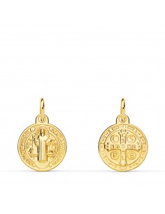 18K MEDALLA  ESCAPULARIO ORO AMARILLO SAN BENITO MONJE 12 MM MATIZADA