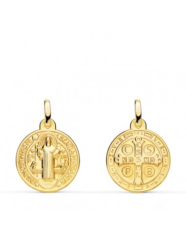 18K MEDALLA ESCAPULARIO ORO AMARILLO SAN BENITO MONJE 16 MM MATIZADA