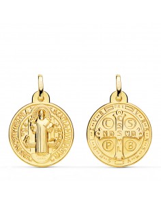 18K MEDALLA ESCAPULARIO ORO AMARILLO SAN BENITO MONJE 20 MM MATIZADA