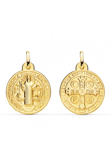 18K MEDALLA ESCAPULARIO ORO AMARILLO SAN BENITO MONJE 20 MM MATIZADA