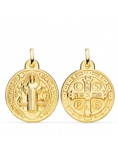 18K MEDALLA ESCAPULARIO ORO   SAN BENITO MONJE 24 MM MATIZADO