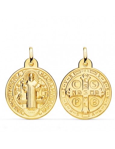 18K MEDALLA ESCAPULARIO ORO   SAN BENITO MONJE 24 MM MATIZADO