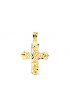 18K CRUZ ORO AMARILLO FILIGRANA BORDES TALLADOS. 27 X 22 MM