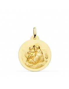 18K MEDALLA ORO AMARILLO SAN ANTONIO MATIZADA LISA 24 MM