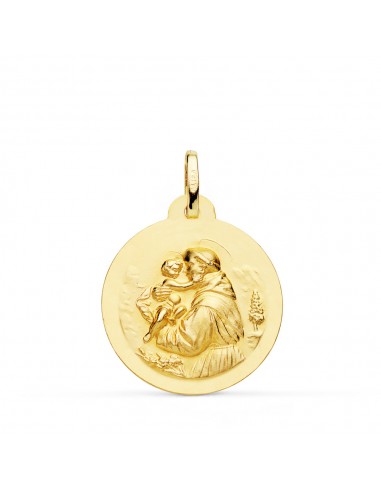 18K MEDALLA ORO AMARILLO SAN ANTONIO MATIZADA LISA 24 MM