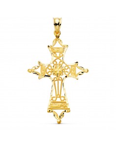 18K CRUZ ORO AMARILLO FILIGRANA BORDES TALLADOS. 46 X 30 MM
