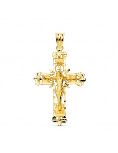 18K CRUZ ORO AMARILLO FILIGRANA CON CRISTO TALLADA. 36 X 24 MM