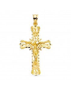 18K CRUZ ORO AMARILLO FILIGRANA CON CRISTO TALLADA. 42 X 27 MM