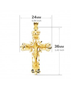 18K CRUZ ORO AMARILLO FILIGRANA CON CRISTO TALLADA. 36 X 24 MM 2