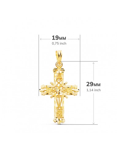 18K CRUZ ORO AMARILLO FILIGRANA BORDES TALLADOS. 29 X 19 MM