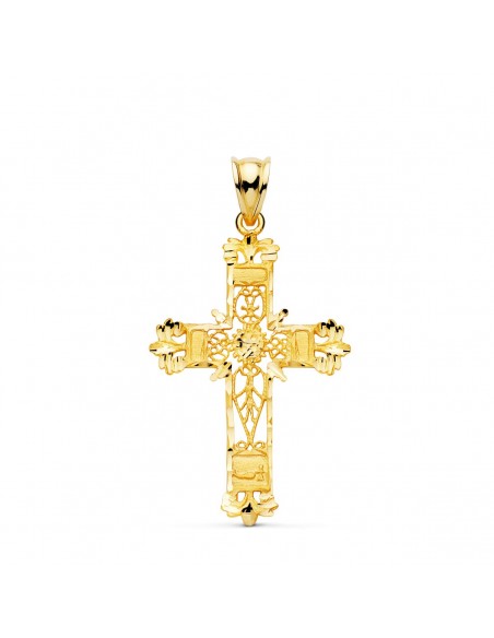 18K CRUZ ORO AMARILLO FILIGRANA BORDES TALLADOS. 37 X 25 MM