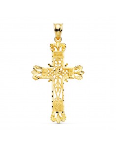 18K CRUZ ORO AMARILLO FILIGRANA BORDES TALLADOS. 44 X 28 MM