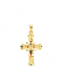 18K CRUZ ORO AMARILLO VIDRIERA CATEDRAL BORDES TALLADOS. 30 X 20 MM