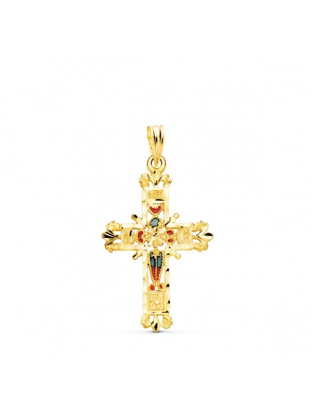 18K CRUZ ORO AMARILLO VIDRIERA CATEDRAL BORDES TALLADOS. 30 X 20 MM