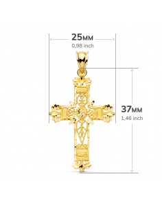 18K CRUZ ORO AMARILLO FILIGRANA BORDES TALLADOS. 37 X 25 MM 2