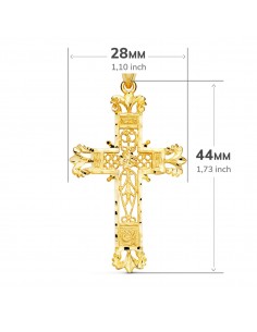 18K CRUZ ORO AMARILLO FILIGRANA BORDES TALLADOS. 44 X 28 MM 2
