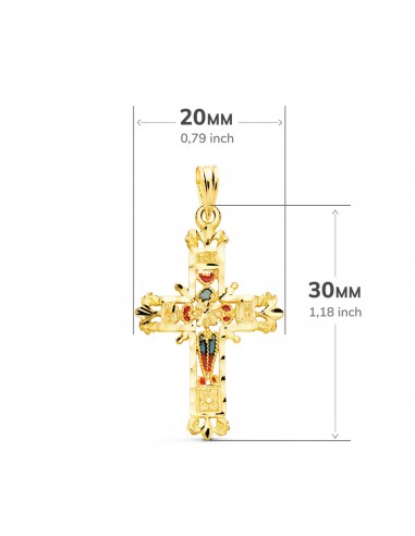 18K CRUZ ORO AMARILLO VIDRIERA CATEDRAL BORDES TALLADOS. 30 X 20 MM