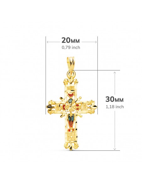 18K CRUZ ORO AMARILLO VIDRIERA CATEDRAL BORDES TALLADOS. 30 X 20 MM