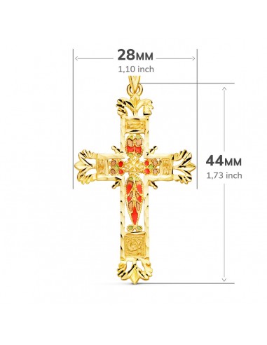 18K CRUZ ORO AMARILLO VIDRIERA CATEDRAL BORDES TALLADOS. 44 X 28 MM