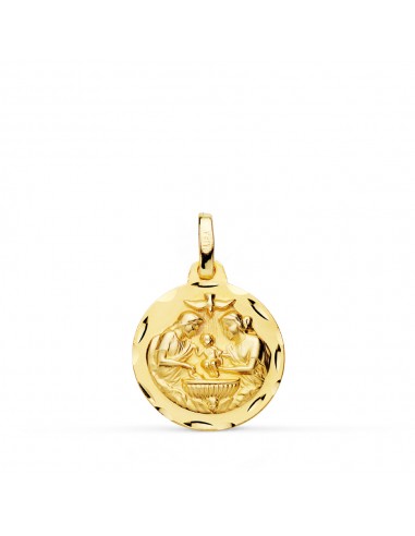 18K MEDALLA ORO AMARILLO NUEVO BAUTISMO TALLADA 16 MM