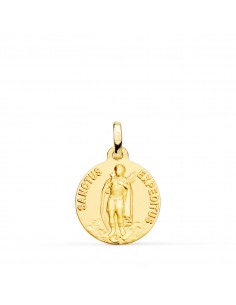 18K MEDALLA ORO AMARILLO -SANCTUS EXPEDITUS- LISA MATIZADA 16 MM