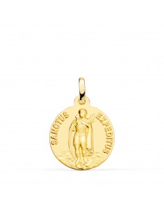 18K MEDALLA ORO AMARILLO -SANCTUS EXPEDITUS- LISA MATIZADA 18 MM