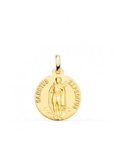 18K MEDALLA ORO AMARILLO -SANCTUS EXPEDITUS- LISA MATIZADA 18 MM