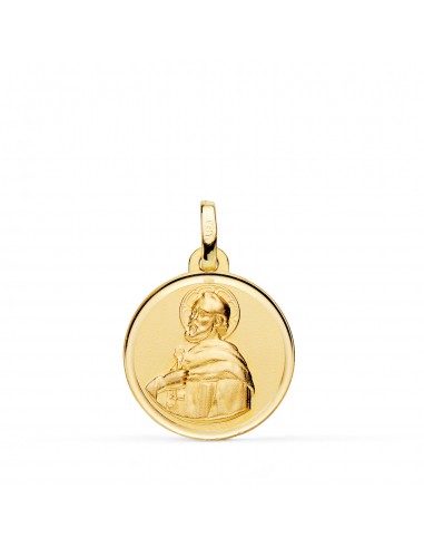18K MEDALLA ORO AMARILLO SAN PEDRO BISEL MATIZADA 18 MM.