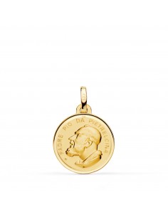 18K MEDALLA ORO AMARILLO PADRE PIO CON BISEL Y MATIZADA. MEDIDA: 16 MM