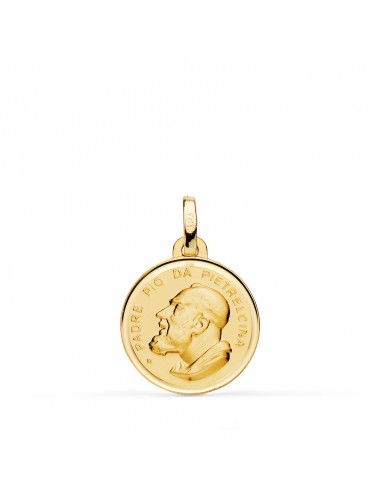 18K MEDALLA ORO AMARILLO PADRE PIO CON BISEL Y MATIZADA. MEDIDA: 16 MM