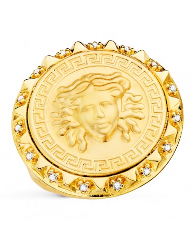 18K SELLO ORO AMARILLO MEDUSA VERSACE MATE 20 MM CON CIRCONITAS