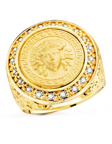 18K SELLO ORO AMARILLO MEDUSA VERSACE MATE 15 MM CON CIRCONITA ANCHO 21 MM