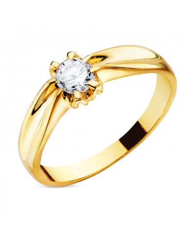 18K SOLITARIO ORO AMARILLO MACIZO CIRCONITA DE 5 MM CON GARRAS FORRADO
