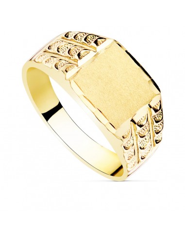 18K SELLO MACIZO CABALLERO ORO AMARILLO TALLADO CABEZA RECTANGULAR 9X8 MM