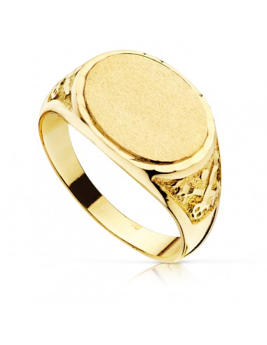 18K SELLO ORO AMARILLO OVAL MACIZO CON TALLADOS. ZONA GRABADO: 15X11 MM
