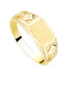 18K SELLO MACIZO CABALLERO ORO AMARILLO TALLADO CABEZA MATE 10X7 MM