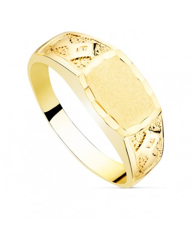 18K SELLO MACIZO CABALLERO ORO AMARILLO TALLADO CABEZA MATE 10X7 MM