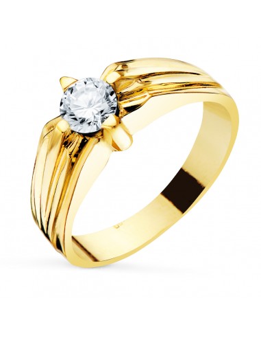 18K SOLITARIO ORO AMARILLO CABALLERO CIRCONITA 5.5 MM ANCHO CUERPO 7.5 MM