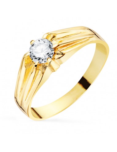 18K SOLITARIO ORO AMARILLO CABALLERO CIRCONITA 5 MM ANCHO CUERPO 6.5 MM