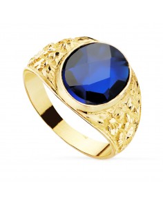 18K SELLO CABALLERO TALLADO ORO AMARILLO MACIZO PIEDRA SPINEL ZAFIRO AZUL OVAL 12 X10 MM