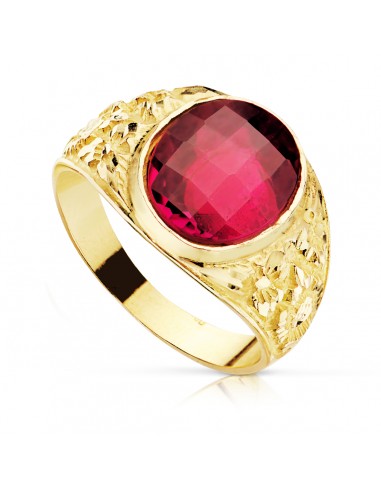 18K SELLO CABALLERO TALLADO ORO AMARILLO MACIZO PIEDRA SPINEL RUBI OVAL DAMERO 12 X10 MM