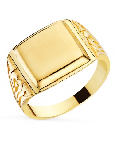 18K SELLO ORO AMARILLO MACIZO CON TALLADOS LATERALES CABEZA RECTANGULAR 11X10 MM