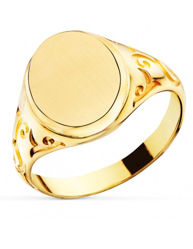 18K SELLO ORO AMARILLO CABALLERO MACIZO ZONA GRABADO REDONDO 14X11MM