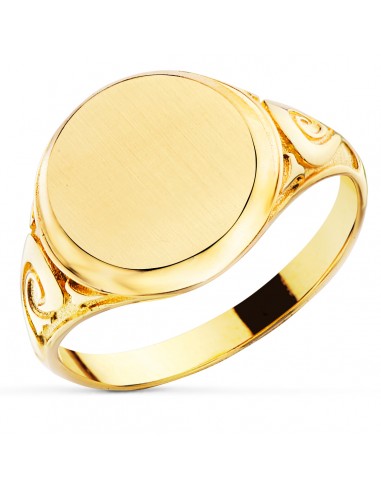 18K SELLO ORO AMARILLO CABALLERO MACIZO ZONA GRABADO REDONDO 12X12MM