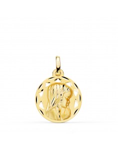 18K MEDALLA ORO AMARILLO CALADA VIRGEN NIÑA PERFIL TALLADA 18 MM