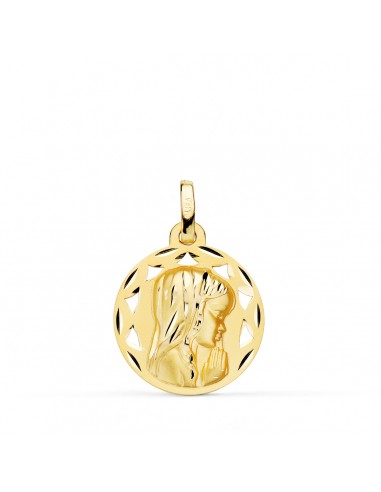 18K MEDALLA ORO AMARILLO CALADA VIRGEN NIÑA PERFIL TALLADA 18 MM