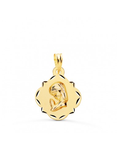 18K MEDALLA ORO AMARILLO VIRGEN NIÑA PERFIL PANDERETA TALLADA 19X16 MM