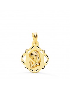 18K MEDALLA ORO AMARILLO VIRGEN NIÑA PANDERETA CALADA 19X16 MM