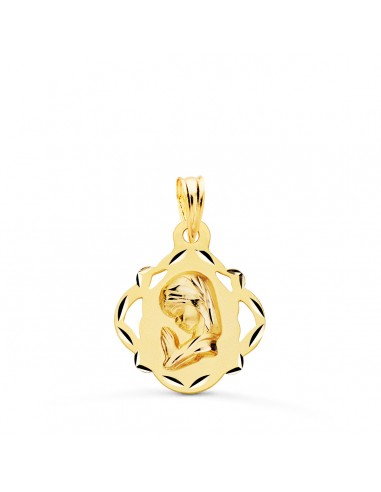 18K MEDALLA ORO AMARILLO VIRGEN NIÑA PANDERETA CALADA 19X16 MM